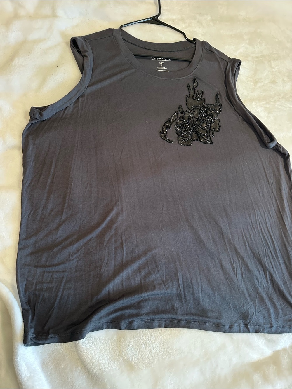torrid Black Short Sleeve Tee with Beaded Floral Accent